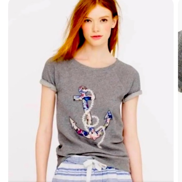 J Crew short sleeve sweatshirt with floral anchor EUC - Picture 1 of 8